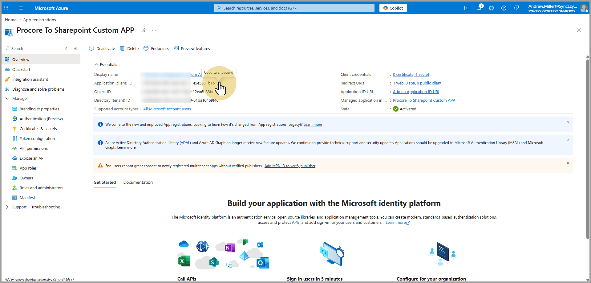 Copy the Client ID Key and store it securely, as it will be required later.